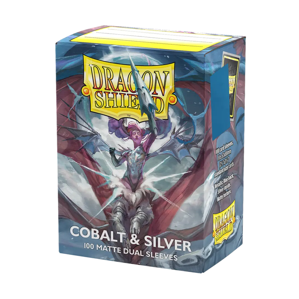 Dragon Shield - 100 Matte Textured Back Dual Sleeves - Cobalt & Silver - Standard Size