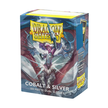 Dragon Shield - 100 Matte Textured Back Dual Sleeves - Cobalt & Silver - Standard Size
