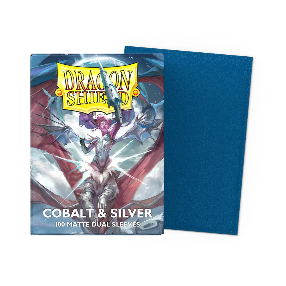 Dragon Shield - 100 Matte Textured Back Dual Sleeves - Cobalt & Silver - Standard Size