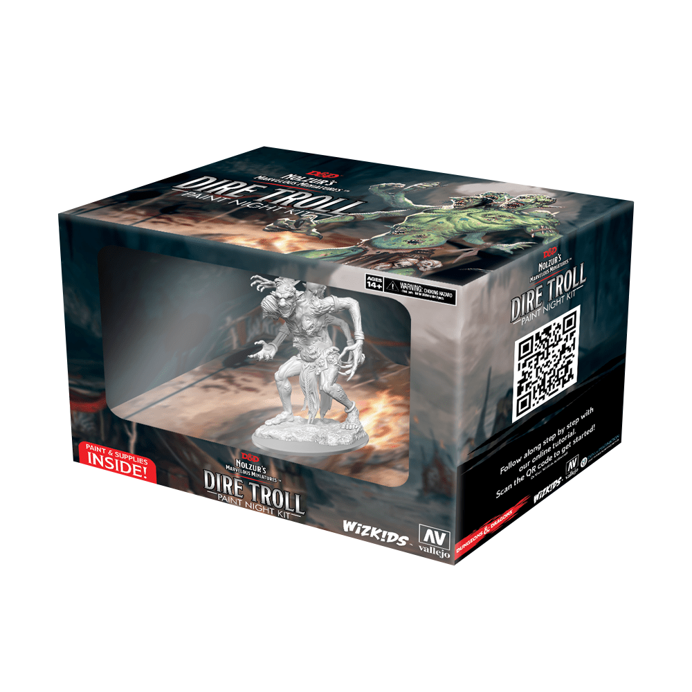 Wizkids D&D Nolzur's Marvelous Miniatures: Dire Troll - Paint Night Kit , Grey